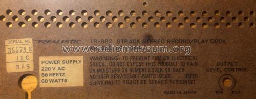 Realistic 8 Track Recorder TR-882 ; Radio Shack Tandy, (ID = 2333435) R-Player