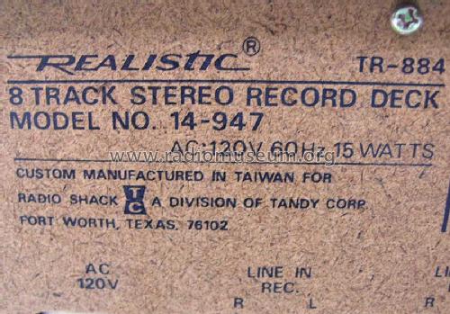 Realistic 8 Track Stereo Deck TR-884 ; Radio Shack Tandy, (ID = 500919) R-Player