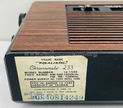 Realistic Chronomatic-233 12-1540; Radio Shack Tandy, (ID = 2855724) Radio