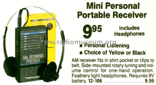 Realistic Mini Personal Portable 12-106; Radio Shack Tandy, (ID = 1795904) Radio