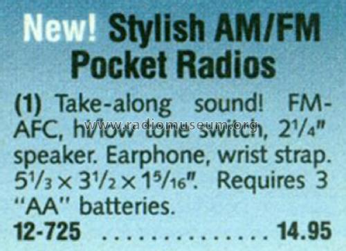 Realistic Pocket Radio 12-725; Radio Shack Tandy, (ID = 1793460) Radio