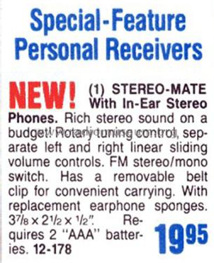 Realistic Stereo Mate 12-178; Radio Shack Tandy, (ID = 1770715) Radio