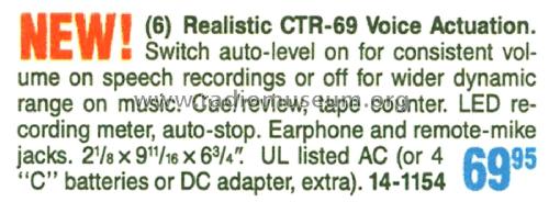 Realistic Voice Actuated Cassette Recorder CTR-69 No.: 14-1154; Radio Shack Tandy, (ID = 1780010) R-Player