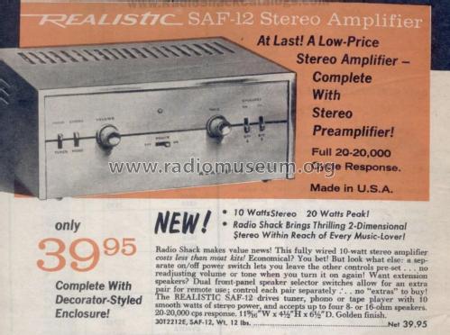 SAF-12 Cat. No.= 30T2212E; Radio Shack Tandy, (ID = 2731741) Ampl/Mixer