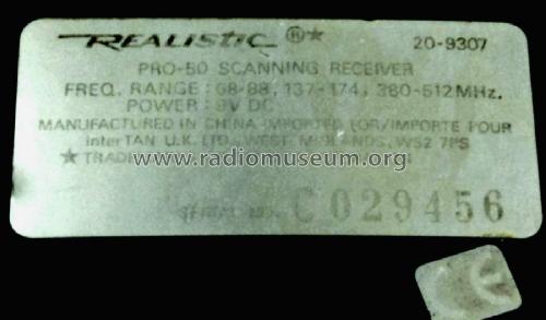 Realistic Scanning Receiver PRO-50 / 20-9307; Radio Shack Tandy, (ID = 2554458) Radio