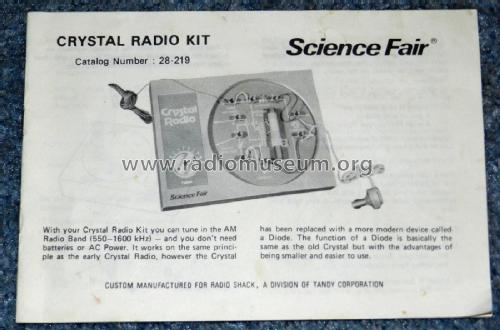 Science Fair Crystal Radio Kit 28-219; Radio Shack Tandy, (ID = 2734028) Kit