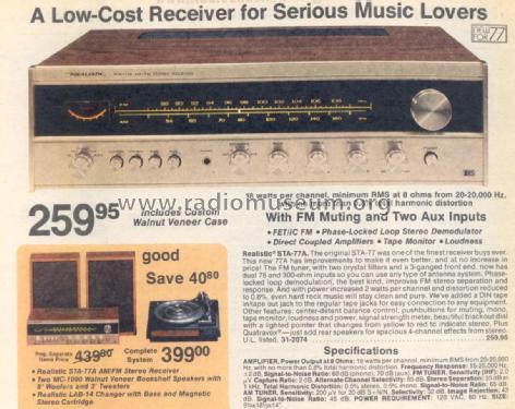 STA-77A Cat. No.= 31-2074 Radio Radio Shack Tandy, Realistic ...