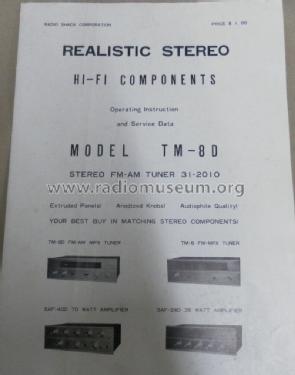 Stereo FM-AM Tuner TM-8D Cat. No.= 31R2010; Radio Shack Tandy, (ID = 2882406) Radio