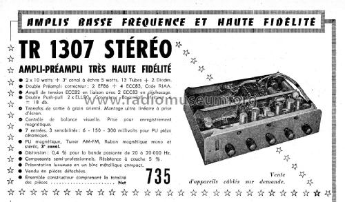 Préamplificateur-Amplificateur stéréophonique TR 1307; Radio Voltaire; (ID = 2739223) Ampl/Mixer