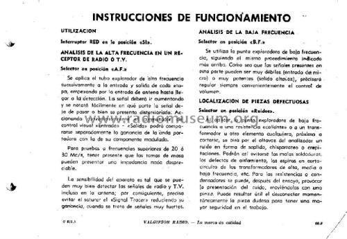 Analizador Electrónico - Signal Tracer - Valgifson T-4; Radio Watt Valgifson (ID = 2409100) Ausrüstung