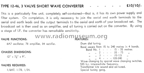3 Valve Short Wave Converter 12-46; Radiokes; Sydney (ID = 1790726) Kit