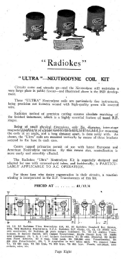Ultra - Neutrodyne Coil Kit ; Radiokes; Sydney (ID = 1791179) Bauteil