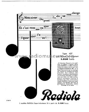 Radiola 427 Super-Inductance 34 427A ; Radiola marque (ID = 3042840) Radio