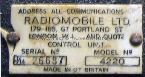 Radiomobile Control Unit 4220 Smith & Sons; Radiomobile Ltd., (ID = 905422) Autoradio