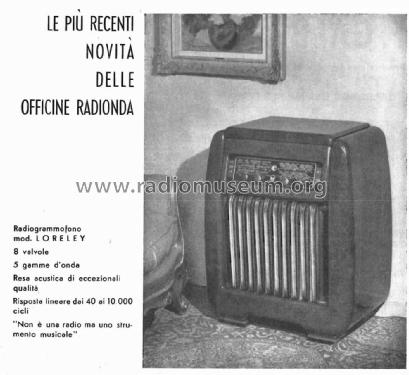 Loreley Radiogrammofono ; Radionda Officine; (ID = 2336276) Radio