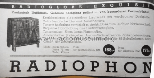 Radioglobe Exquisit - Musikschrank ; Radiophon Company, (ID = 2925590) R-Player