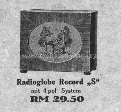 Radioglobe Record S; Radiophon Company, (ID = 367766) Speaker-P