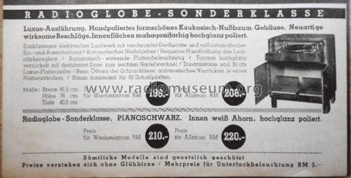 Radioglobe Sonderklasse - Musikschrank ; Radiophon Company, (ID = 2925586) R-Player