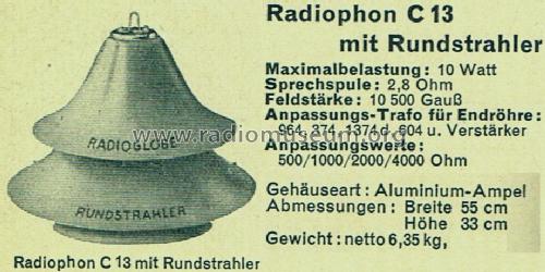 Rundstrahler Radioglobe C13; Radiophon Company, (ID = 1655437) Speaker-P