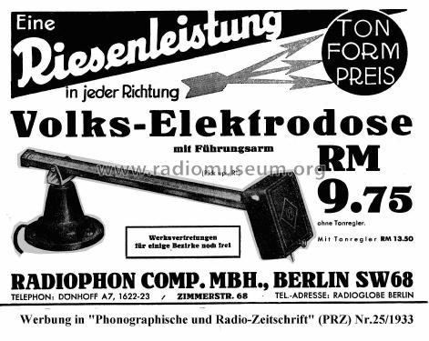 Volks-Elektrodose ; Radiophon Company, (ID = 2639236) Mikrofon/TA