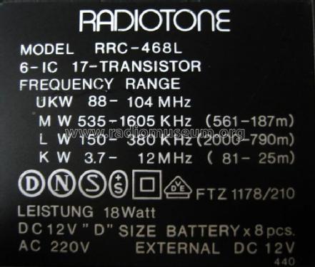 Radiotone RRC-468L; Radiotone Vertriebs- (ID = 650652) Radio