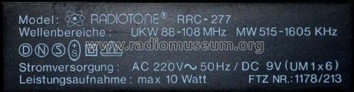 Stereo Radio Recorder RRC-277; Radiotone Vertriebs- (ID = 2048836) Radio