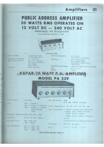 Rapar Solid State Public Address Amplifier. TPA-30; Rapar, Radio Parts (ID = 2397125) Ampl/Mixer