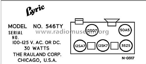 Lyric 546TY ; Rauland Corp.; (ID = 2926854) Radio