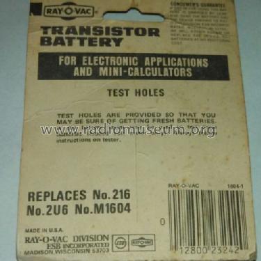 Transistor Battery 9 Volts 1604-1; Ray-O-Vac / Rayovac, (ID = 1589559) Aliment.
