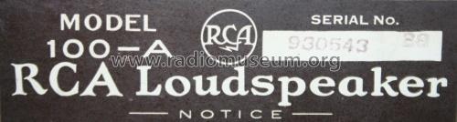 Radiola Loudspeaker 100-A; RCA RCA Victor Co. (ID = 482180) Lautspr.-K