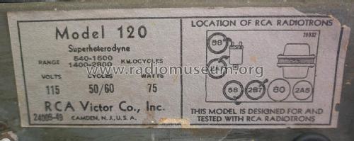 120 ; RCA RCA Victor Co. (ID = 2958073) Radio