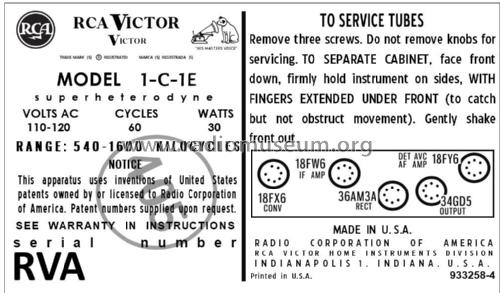 1-C-1E 'The Trimflair' Ch= RC-1202E; RCA RCA Victor Co. (ID = 2890221) Radio