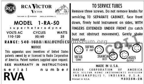 1-RA-50 Ch= RC-1202M; RCA RCA Victor Co. (ID = 2890229) Radio