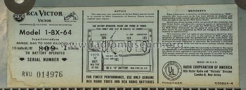 1BX64 Ch= RC-1183A; RCA RCA Victor Co. (ID = 2682100) Radio