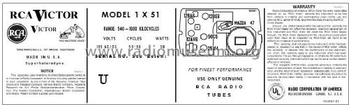 1X51 Ch= RC 1104C; RCA RCA Victor Co. (ID = 2916531) Radio