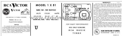 1X51 Ch= RC 1104D; RCA RCA Victor Co. (ID = 2916532) Radio