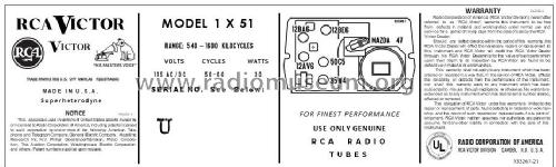 1X51 Ch= RC 1104E; RCA RCA Victor Co. (ID = 2916533) Radio