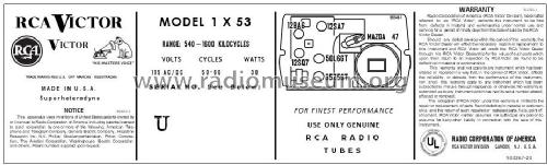 1X53 Ch= RC 1104A; RCA RCA Victor Co. (ID = 2916545) Radio