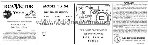 1X54 Ch= RC 1104D; RCA RCA Victor Co. (ID = 2916567) Radio