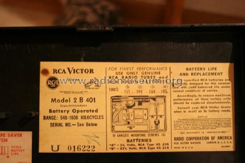 2B401 Ch= RC-1114; RCA RCA Victor Co. (ID = 268052) Radio