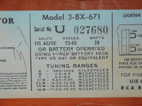 3-BX-671 Strato-World Ch= RC-1125; RCA RCA Victor Co. (ID = 559462) Radio