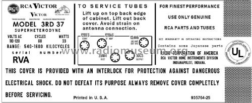 3-RD-37 Ch= RC-1202AB; RCA RCA Victor Co. (ID = 2978627) Commercial TRX