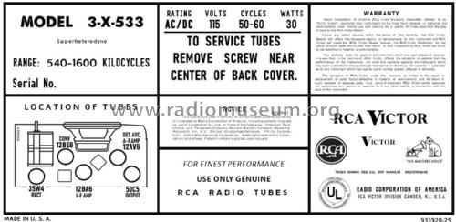 3-X-533 Ch= RC1128; RCA RCA Victor Co. (ID = 2924317) Radio