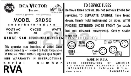 3RD50 Ch= RC-1202AC; RCA RCA Victor Co. (ID = 2890270) Radio