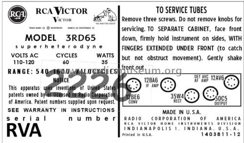 3RD65 Ch= RC-1202AD; RCA RCA Victor Co. (ID = 2890304) Radio