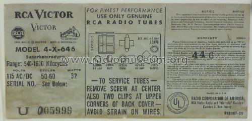 4-X-646 Ch= RC-1140; RCA RCA Victor Co. (ID = 1421182) Radio