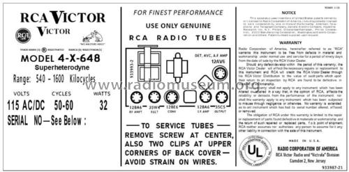 4-X-648 Ch= RC-1140; RCA RCA Victor Co. (ID = 2786201) Radio