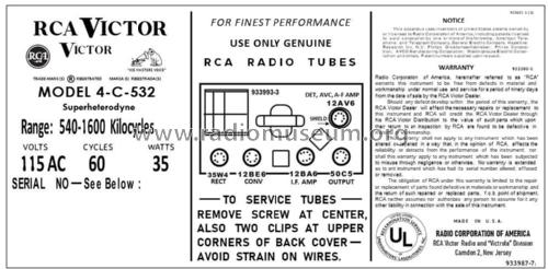 4C532 Ch= RC-1144; RCA RCA Victor Co. (ID = 2809279) Radio