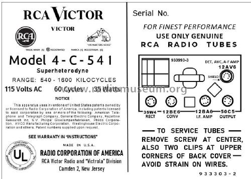 4C541 Ch= RC-1145; RCA RCA Victor Co. (ID = 2779404) Radio