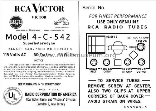 4C542 Ch= RC-1145; RCA RCA Victor Co. (ID = 2779406) Radio